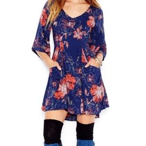 Free People Blue Navy Floral Pocket Sheath Dress